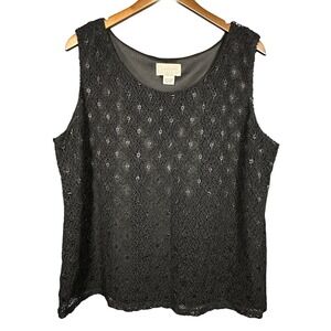 TanJay Black‎ Lace Overlay Sleeveless Shell Top XL Witchy Gothic Dark Feminine